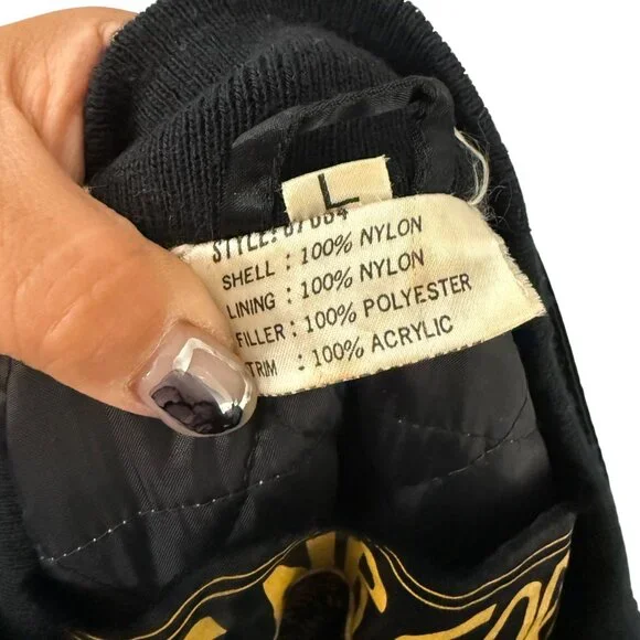 US Air Corp Airforce Black Satin Nylon Instructors Patch Bomber Jacket Men Large